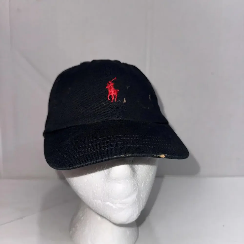 Polo Ralph Lauren Black Strapback Cap Red‎ Pony Size 4-7 Hat New With Defects